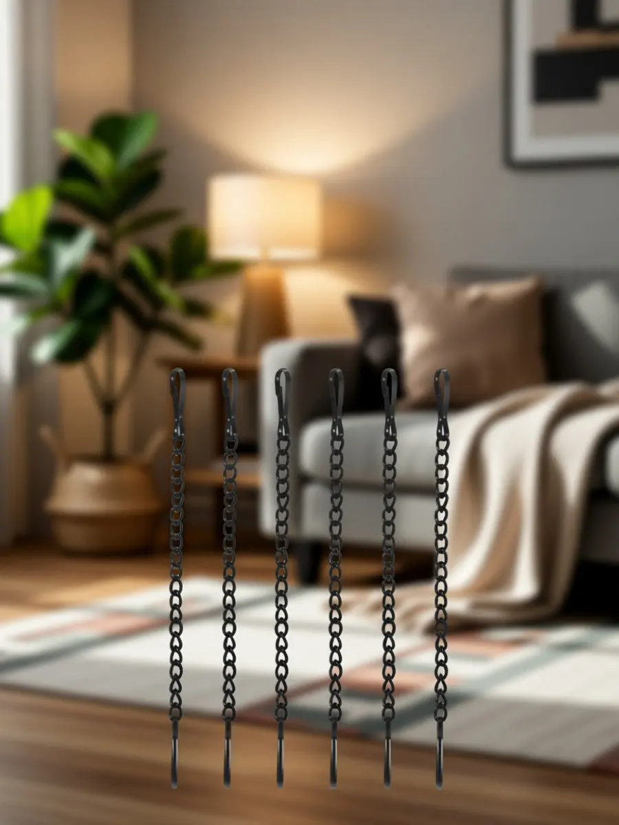 6Pcs Black Iron Chain Set for Hanging Door Signs Nameplates Fire Indicators Versatile Indoor Outdoor Use Sleek Stylish Design