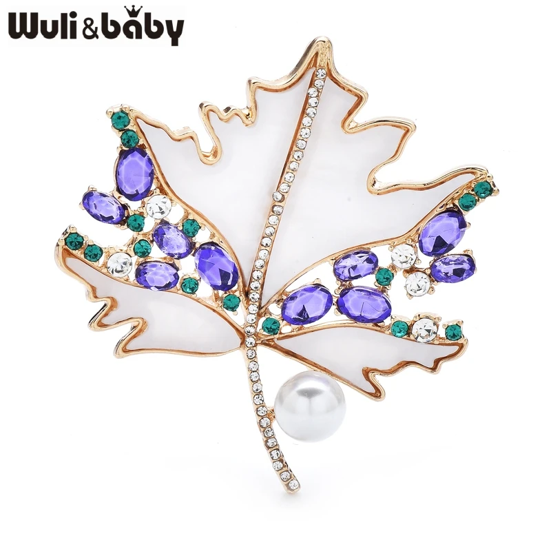 Wuli&baby Purple Rhinestone Maple Leaf Brooches For Women Unisex 2-color Beautiful Flowers Plants Party Office Brooch Pins Gifts