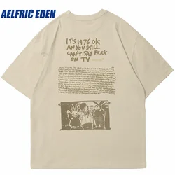 Aelfric Eden  Bunny Letter Printed Tshirt 2023 Hip Hop Streetwear Retro T Shirt Harajuku Cotton T-Shirt Short Sleeve Tops Tees