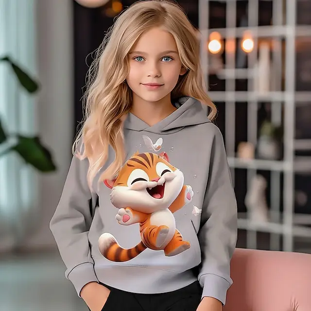 Hoodies 3D Print Cartoon Cute Animal Tigers Hooded Sweatshirts Boy Girl Kids Casual Pullovers Oversized Hoodie Children Clothing