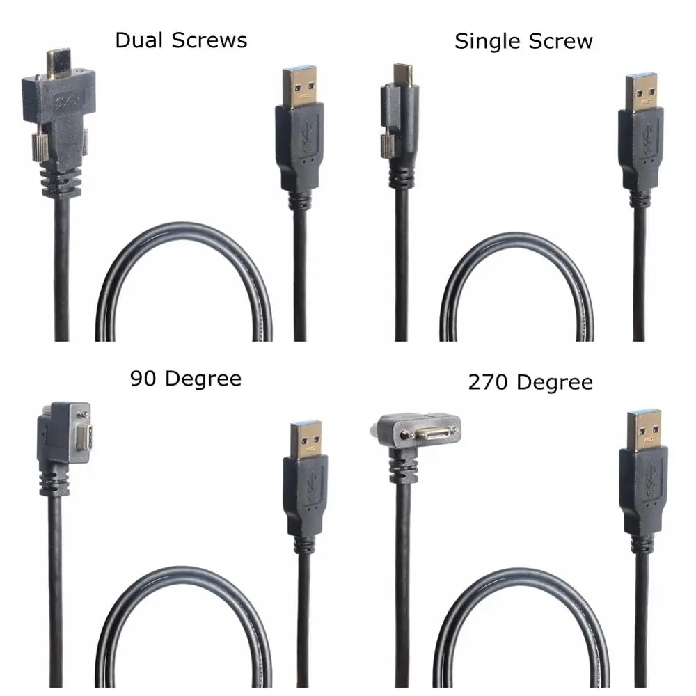 USB 3.0 A male To USB 3.1 Type-C Cable With Screws Locking Connector 5Gbps 0.3m 1m USB C Up Down Left Right Angled connector