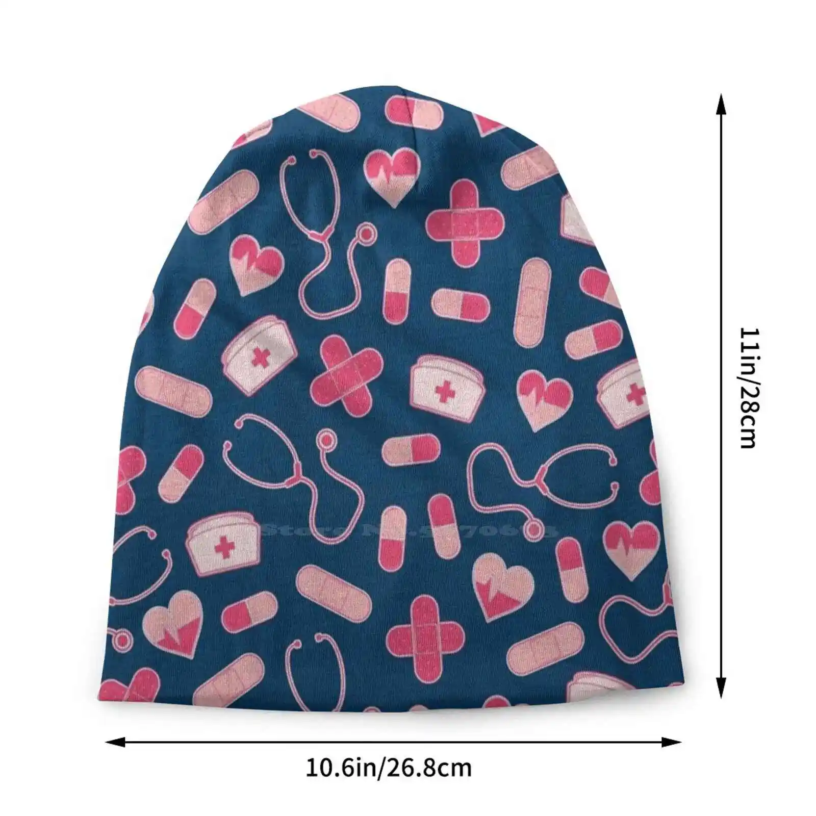 Pink And Blue Nurse Pattern Knitted Hat Warm Beanie Outdoor Caps Registered Pediatric Practitioner Pink Navy Blue White Pattern