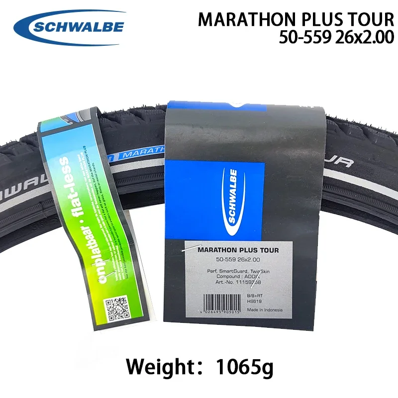 SCHWALBE MARATHON PLUS TOUR Black Reflex Wired Bicycle Tire 26inch 50-559 26x2.00 MTB Off-Road Travel Mountain Bike Cycling Part