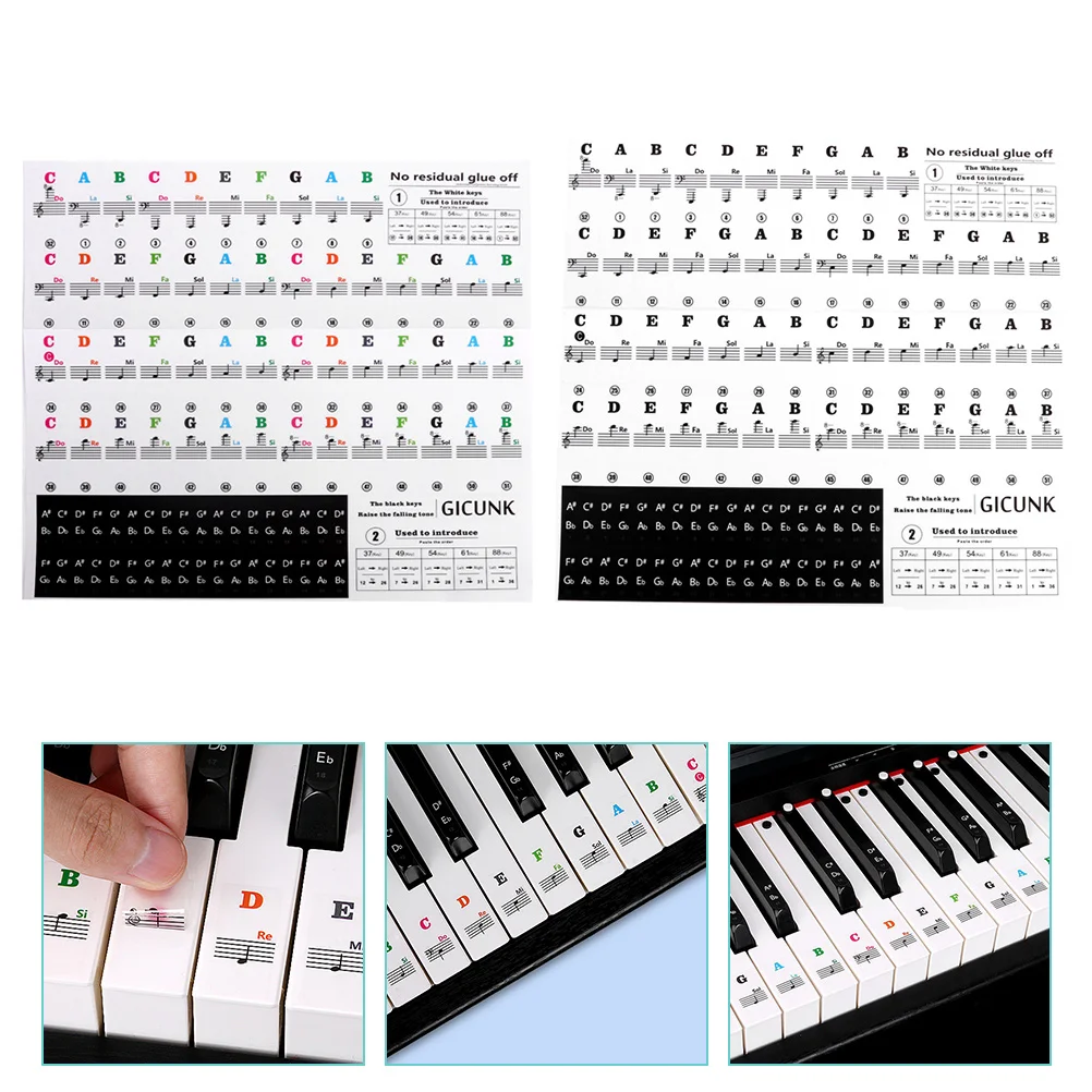 2-Blatt-Klavieraufkleber, Tastaturaufkleber, Anfänger, transparente elektronische Etiketten, Musikinstrumentenzubehör für praktische Zwecke