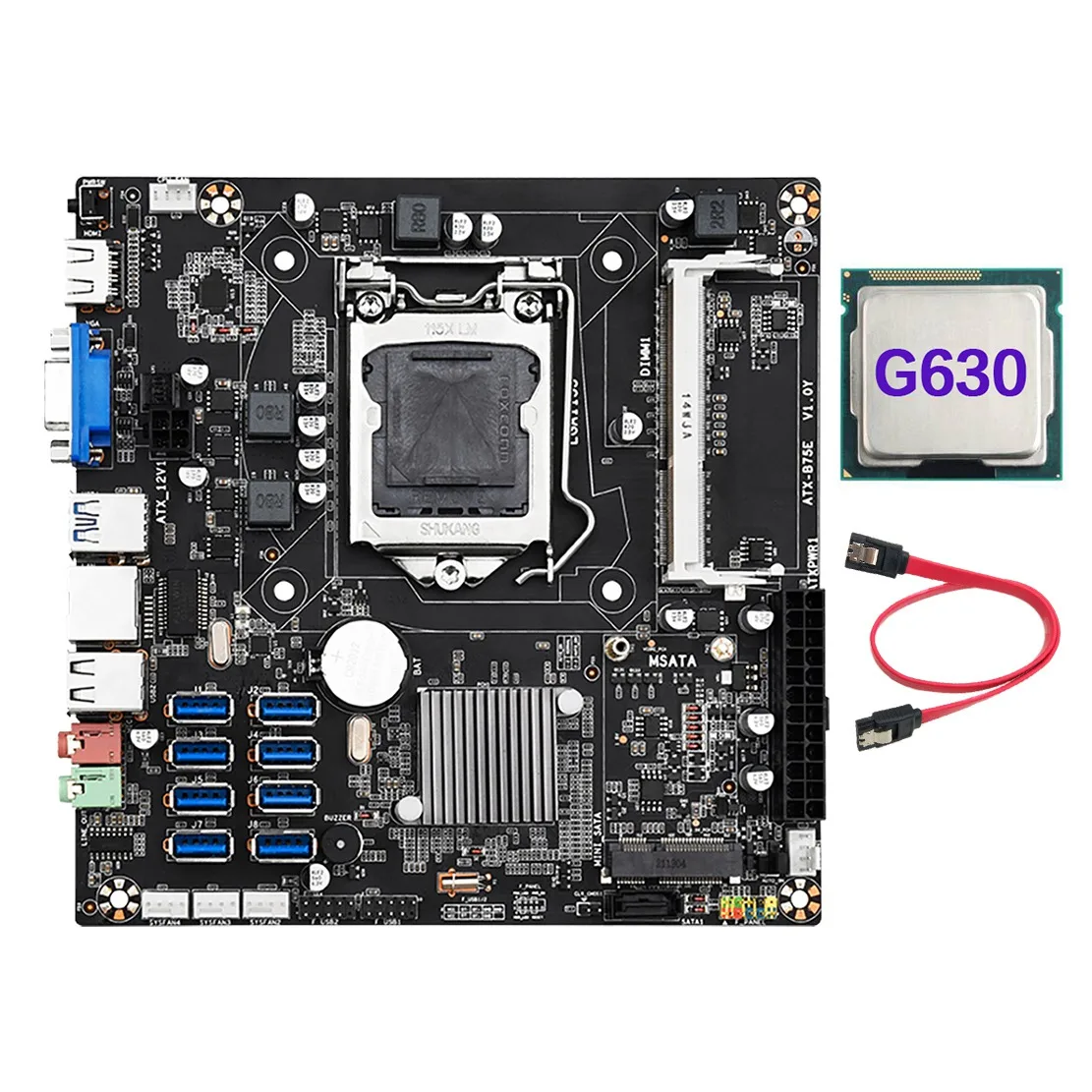 B75E 8 Card BTC Mining Motherboard+G630 CPU+SATA Cable B75 Chip LGA1155 DDR3 RAM MSATA ETH Miner Supports 8 USB3.0