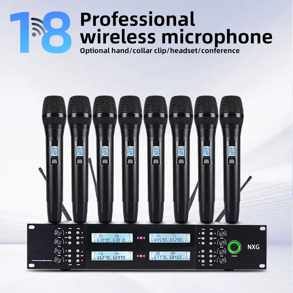 Yamnweo UK-800, 8 Channel Professional Rack Mount UHF Wireless Microphone System, 8 Handheld Dynamic Mics, Four Antenna, 180M Long Range, Infrared Auto Frequency Scan