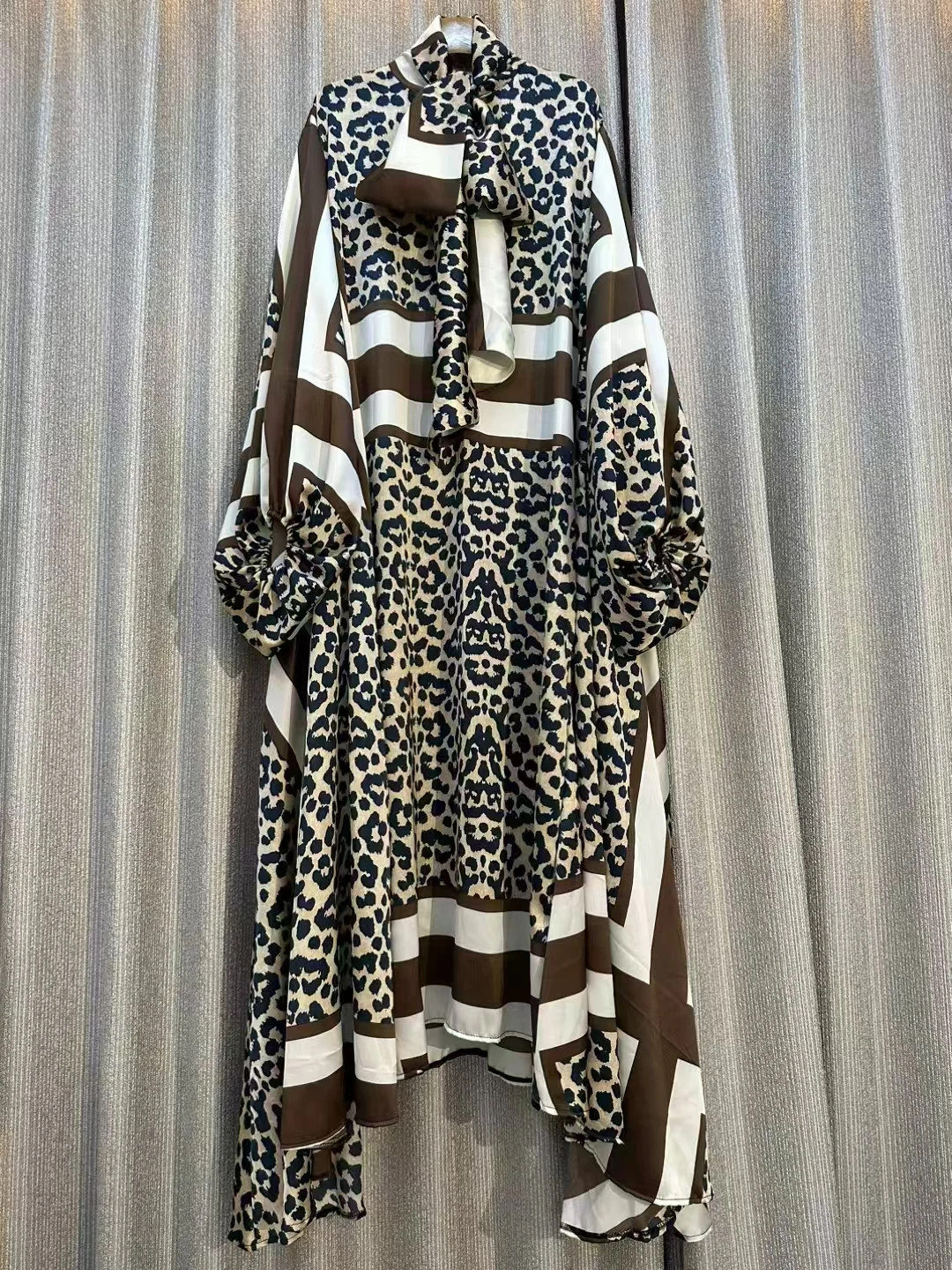 New 2024 Autumn Fashion Irregular Midi Dress Female long Sleeve Elegant Loose Print Casual Party A-line Evening Dress For Women
