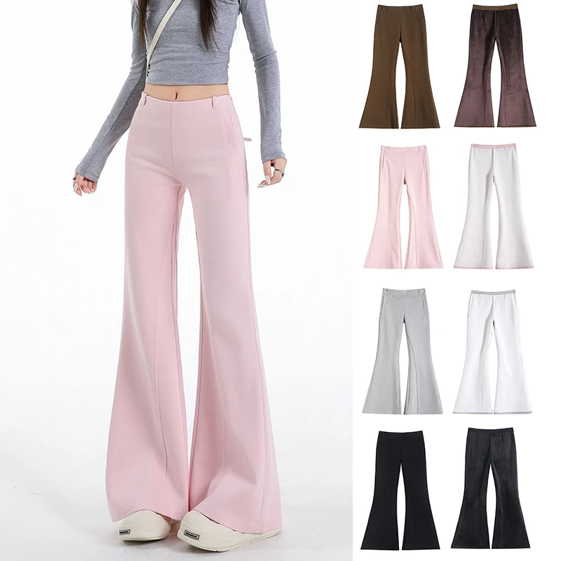 KSTUN 2026 Winter Women's Flared Pants Fleece Bootcut Trousers Thicken Warm Versatile Pants Casual Comfortable Black Pink Gray