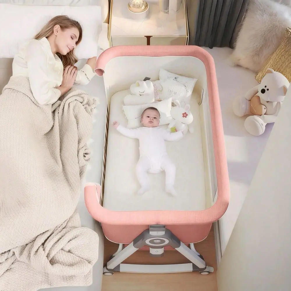 Baby Bassinet, Bedside Bassinet For Baby, 5 In 1 Bassinet Bedside Sleeper With Locked Wheels, Mosquito Net, Storage Basket Adju