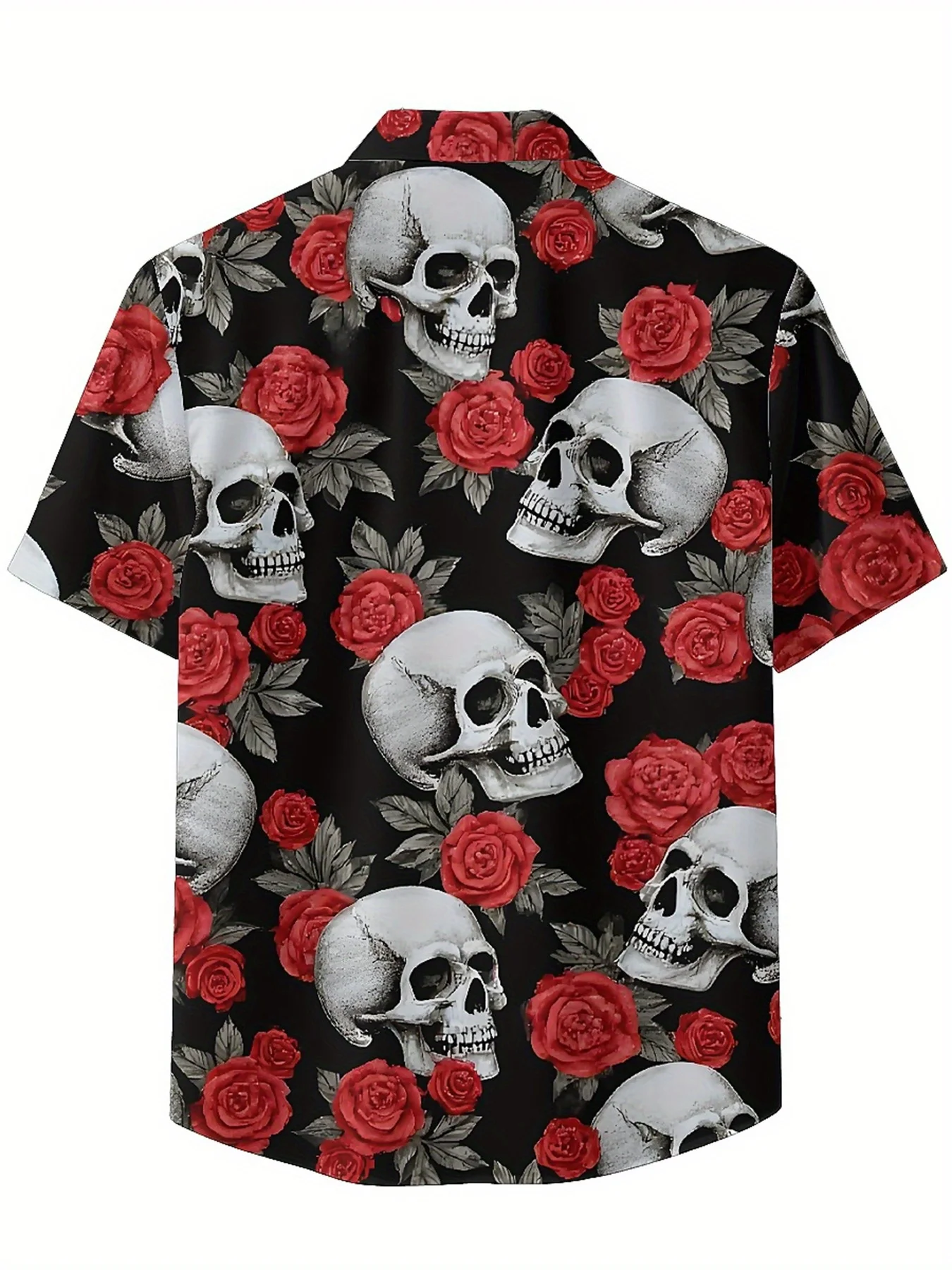 Men's Plus Size Hawaiian Shirts Skull Roses Pattern, Summer Casual Tops, Outdoor and Party, Streetwear