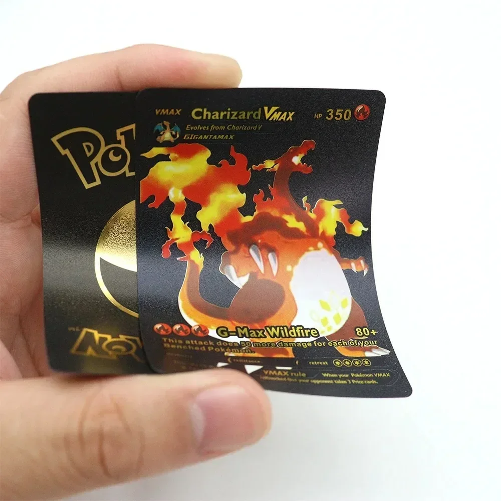 27-55 buah kartu Foil emas Pokemon warna-warni Charizard Pikachu Arceus perak pelangi Inggris Spanyol VSTAR kartu VMAX