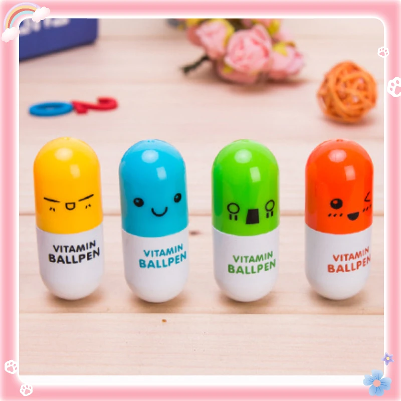 

60 pcs Vitamin Pill Ballpoint Pen Cute Cartoon Retractable Ball Pen Smiling Face Ball Pen For Kids 0.7mm blue