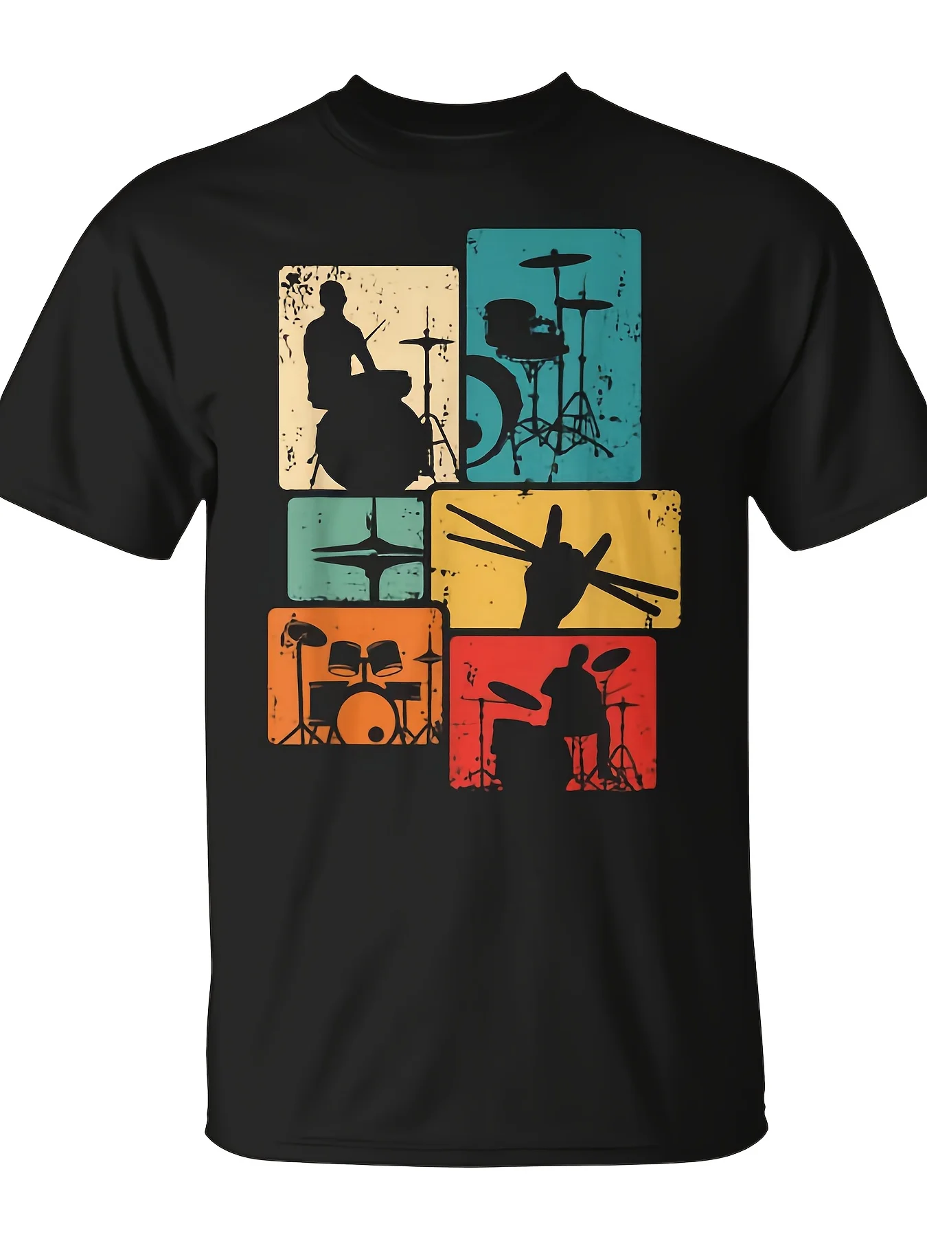 Drummer Rock and Roll Drumstick Drummer Retro T-Shirt Unisex, Fun Christmas Novelty Gift, Summer Trendy Streetwear, Top Quality Comfortable Casual, Printed T-Shirt, Pure, All-Season, Round Neck, Regular Fit