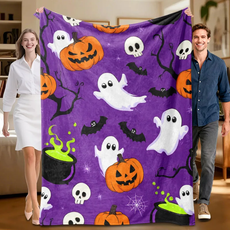 

Цельное фиолетовое фланелевое одеяло на Хэллоуин, мягкое, подходит для дивана, кровати, офиса, всесезонного использования.