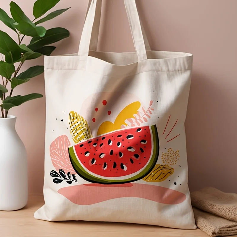 A Watermelon-Printed Tote Bag, Reusable Shopping Bag, Suitable for Daily Commuting, Beach Trips and Grocery Shopping, Watermelon