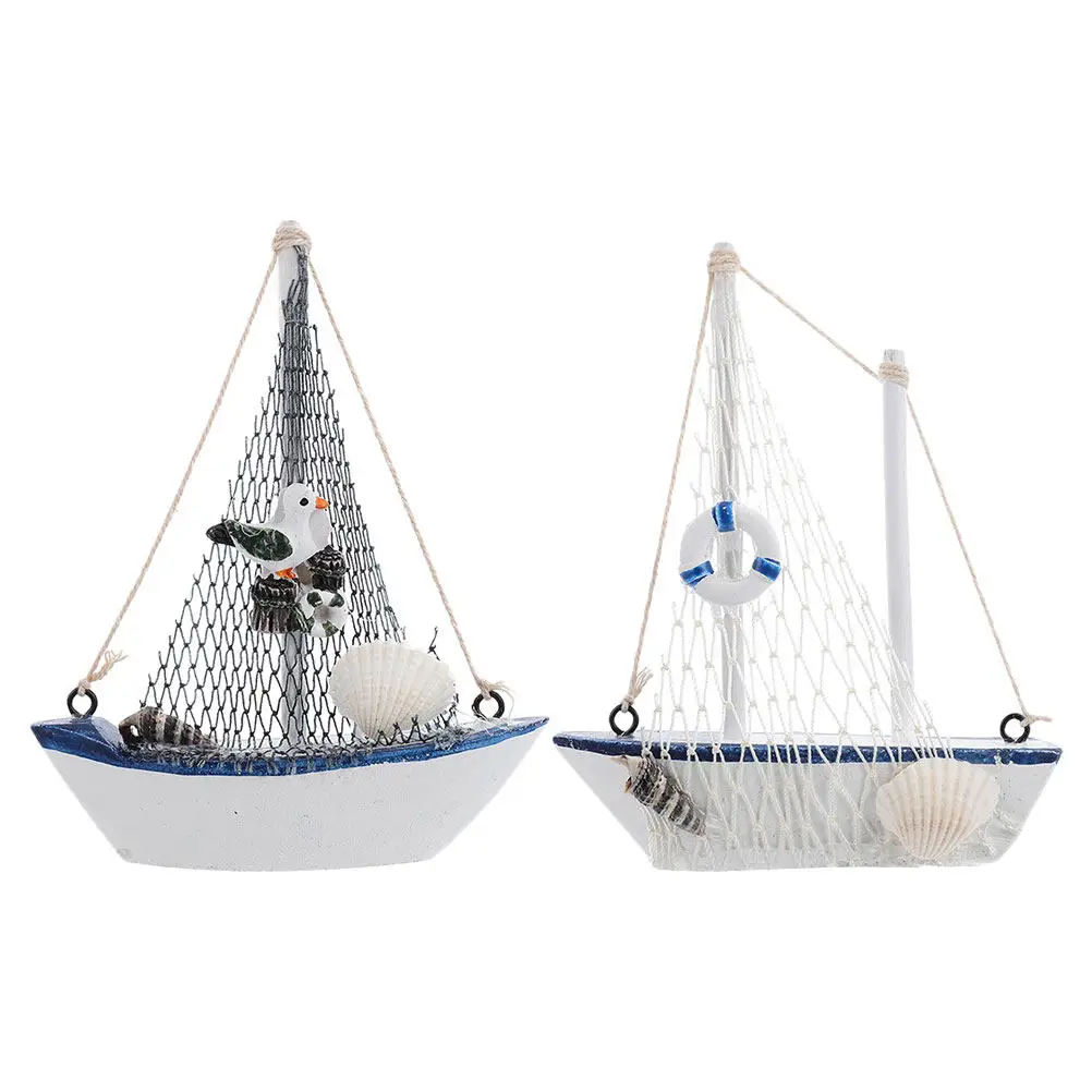 Sailboat Decor Set – 2pcs Mediterranean Style Sailing Boat Home Desktop Ornament, Elegant Nautical Ship Decoration