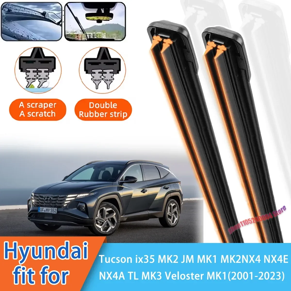 Balais d'essuie-glace avant en caoutchouc double style OE, remplacement pour Hyundai Tucson ix35 Veloster et modèles similaires, accessoires de voiture