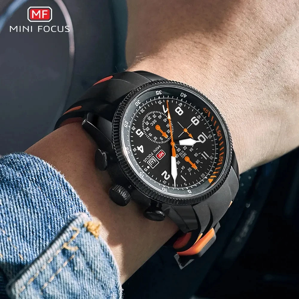 MINI FOCUS 0379 Men\'s Multifunctional Waterproof Quartz Watch Dashboard Design Sports Luminous Silicone Tape Boys Watches