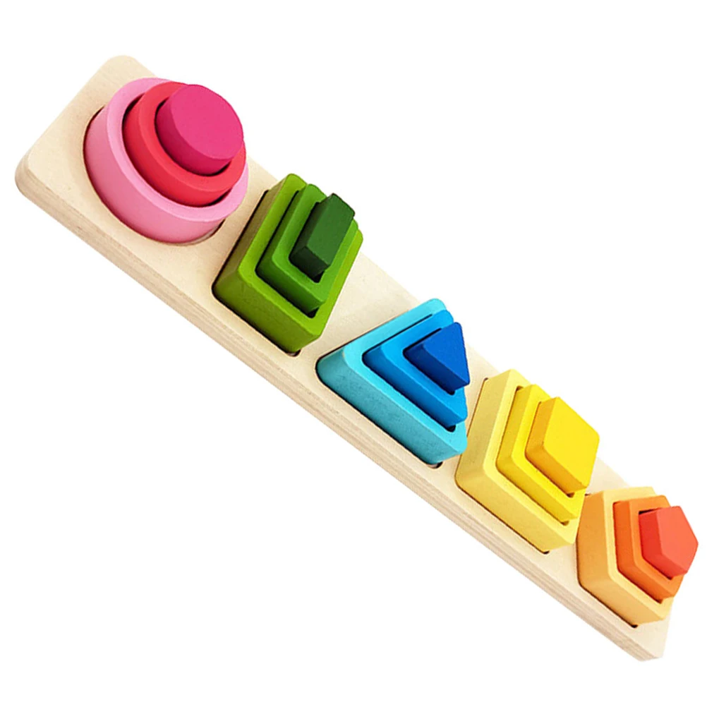 1 Set Wooden Geometric Shape Matching Puzzle Educational For Kids Toddlers Preschool Colorful Blocks Montessori Style Learning
