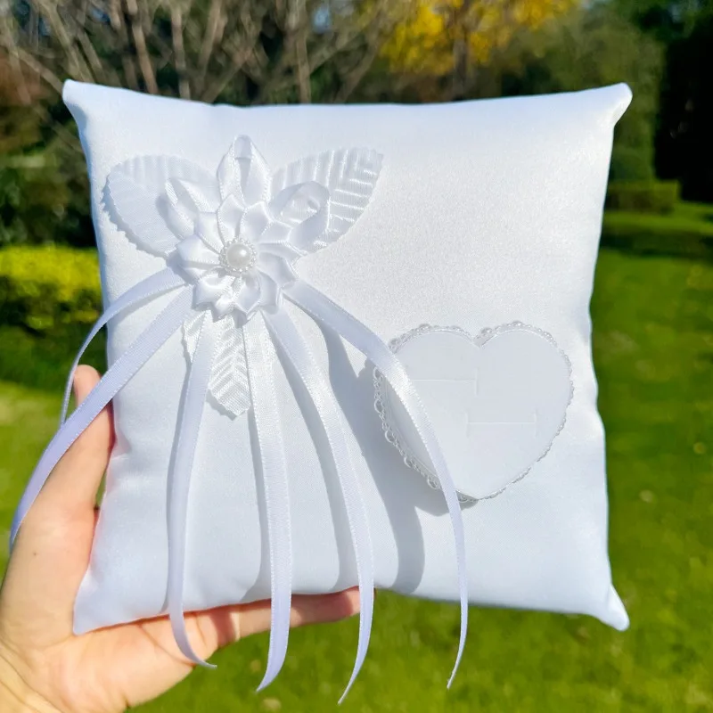White Satin Ring Pillow(7.87inch/20cm) , with Heart Ring Box, Ring Holder for Wedding Proposal（does Not Include A Ring）