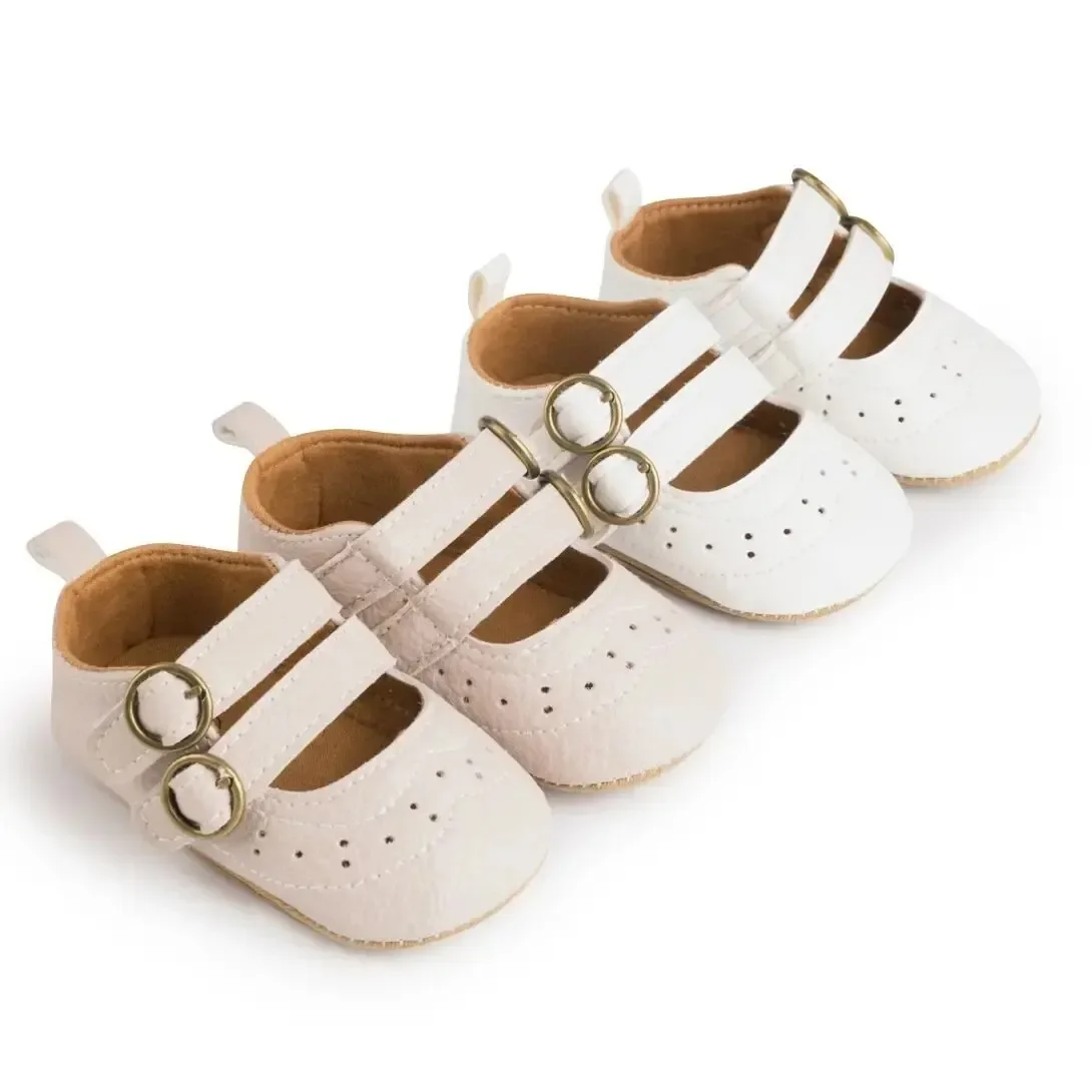 

Meckior Baby Boy Girls Shoes PU Leather Toddler First Walker Crib Shoes Newborn Double Buckle Anti-Slip Rubber Dress Shoes