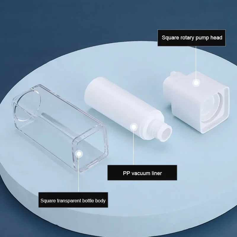 30/50ml 角型ロータリープレス真空ローションボトル - 再利用可能、フェイスクリーム、ファンデーション、エッセンス液体用のポータブルトラベルコンテナ