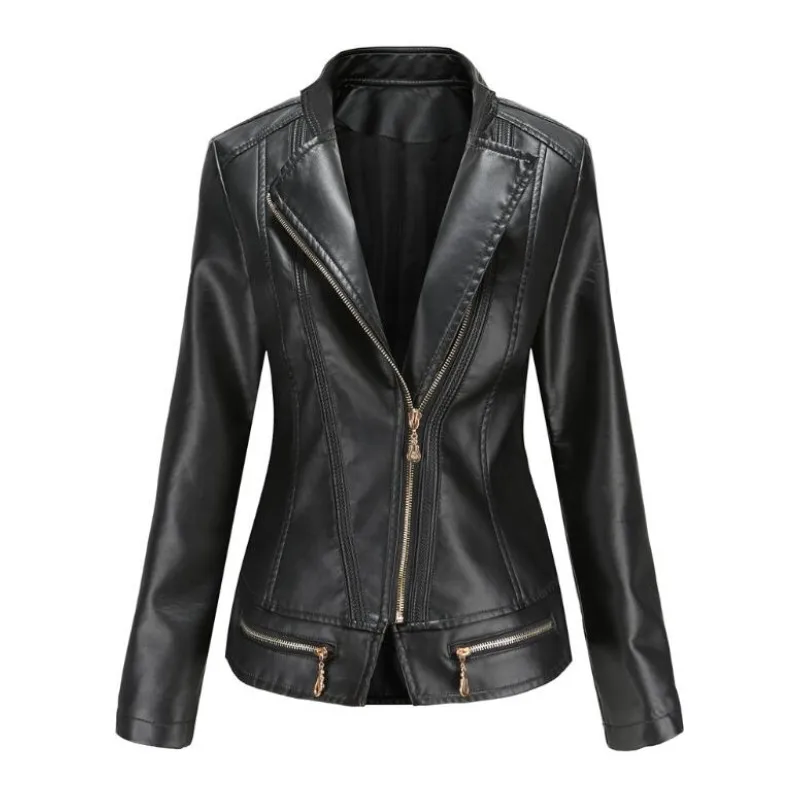 Herbst mode neue Damen Lederjacke helle Farben schwarzer Motorrad mantel kurze Kunstleder Biker jacke weiche Jacke weiblich