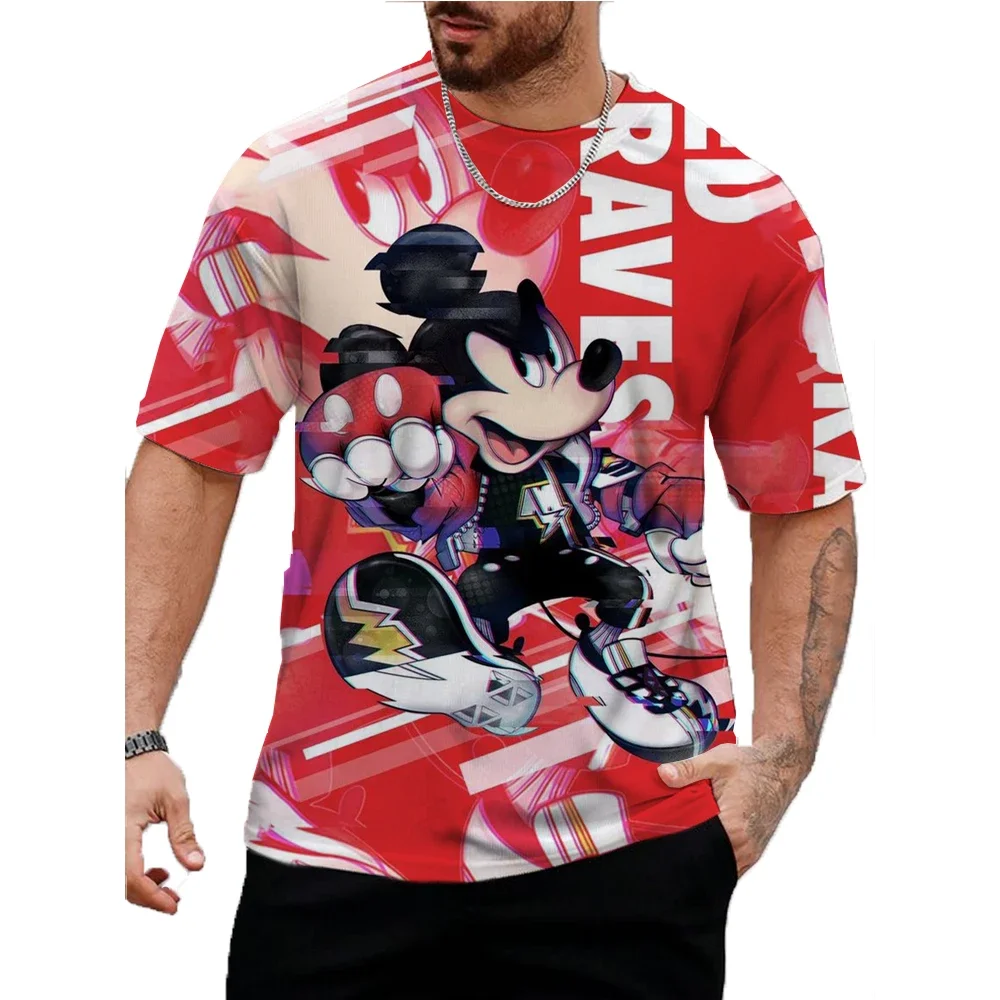 

2024 Summer New Men's Kids T-Shirt Casual Disney Mickey Mouse Print T Shirts For Men Short Sleeve Tee Oversized Men Clothing