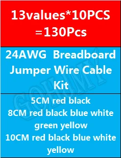 130Pcs 24AWG 5cm 8cm 10cm 6 Colors Breadboard Jumper Wire Cable Kit Tin-Plated PCB Solder Cable Flexible PVC Electronic Wire