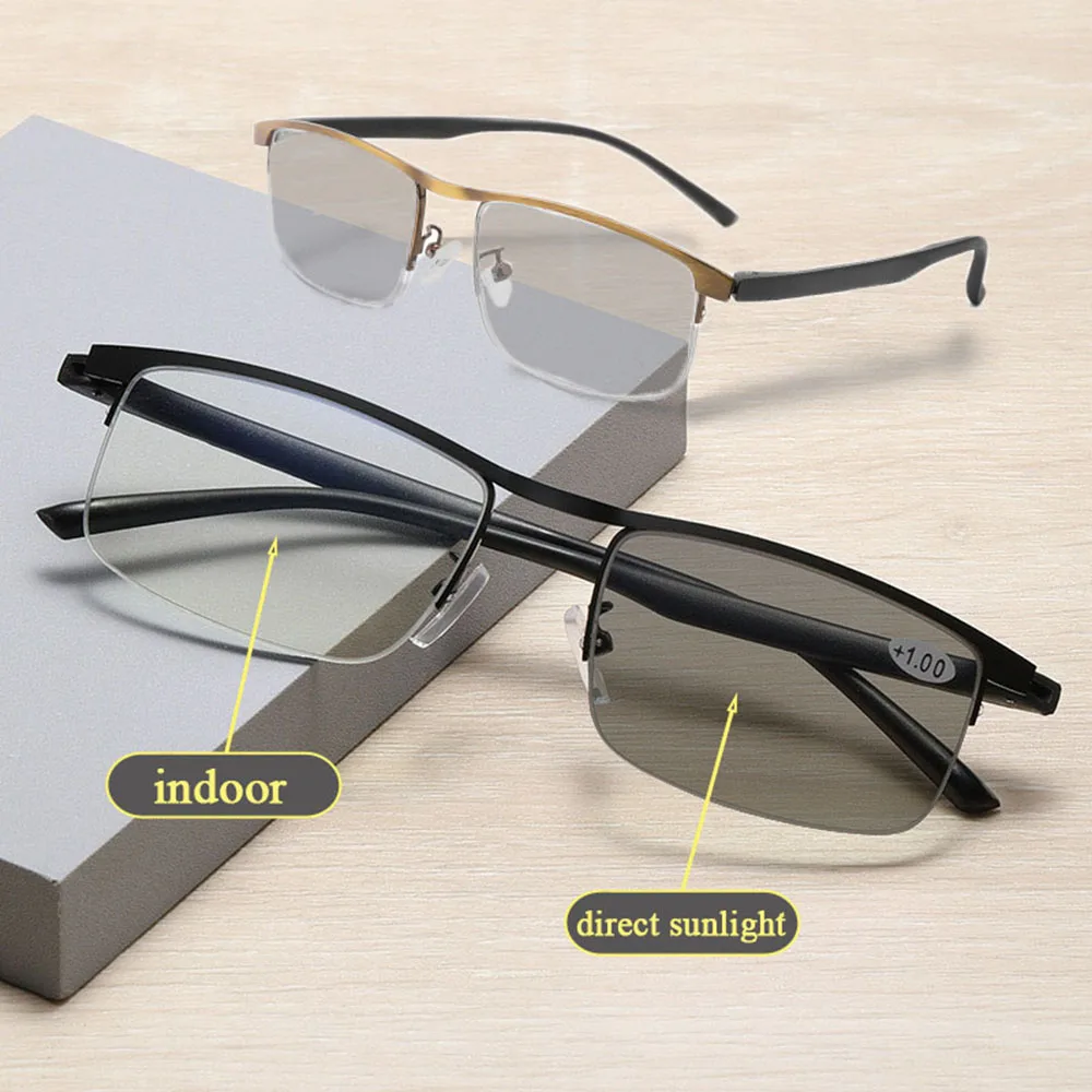 

Progressive Multifocal Reading Glasses Anti-blue Photochromic Presbyopia Hyperopia Glasses Half Frame Business Eyeglasses