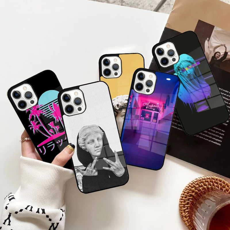 Neon Vaporwave Art Phone Case Strong Magnetic for iPhone 15 16 14 13 Pro Max 11 12 Mini Magsafe Wireless Charging Cover