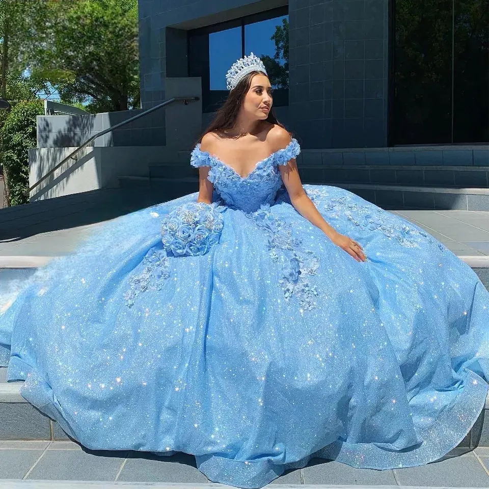 Lorencia-vestido de princesa para desfile, traje de Quinceañera de lujo, con hombros descubiertos, Floral, para ceremonia y fiesta de boda, YQD41, 15, 16, 2023