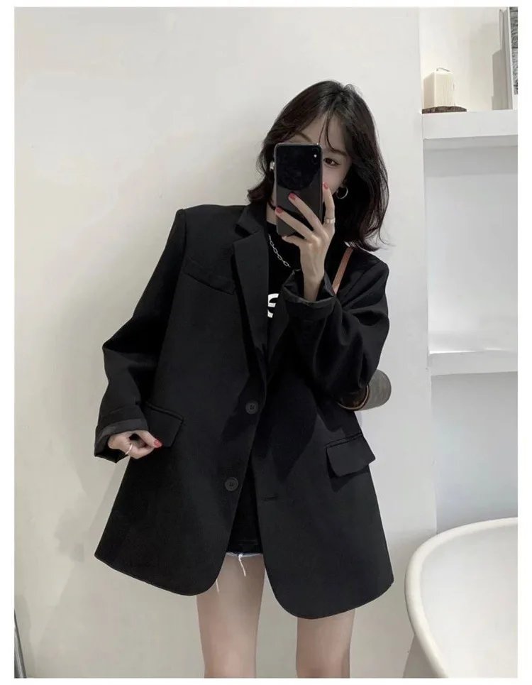 2025 Elegant Blazer Coat For Women Fashion Pockets Lapel Oversized Suit Jackets  New Autumn Office Lady Casual Loose Outerwear