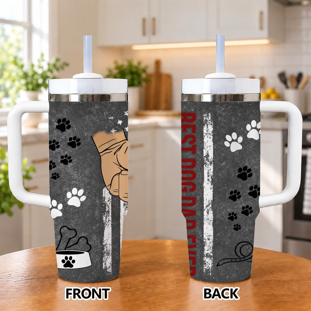 Best Dog Dad Ever Vacuum Flasks 40oz Insulated Stainless Steel Tumbler with Handle & Straw, Hot Cold Gift Cup