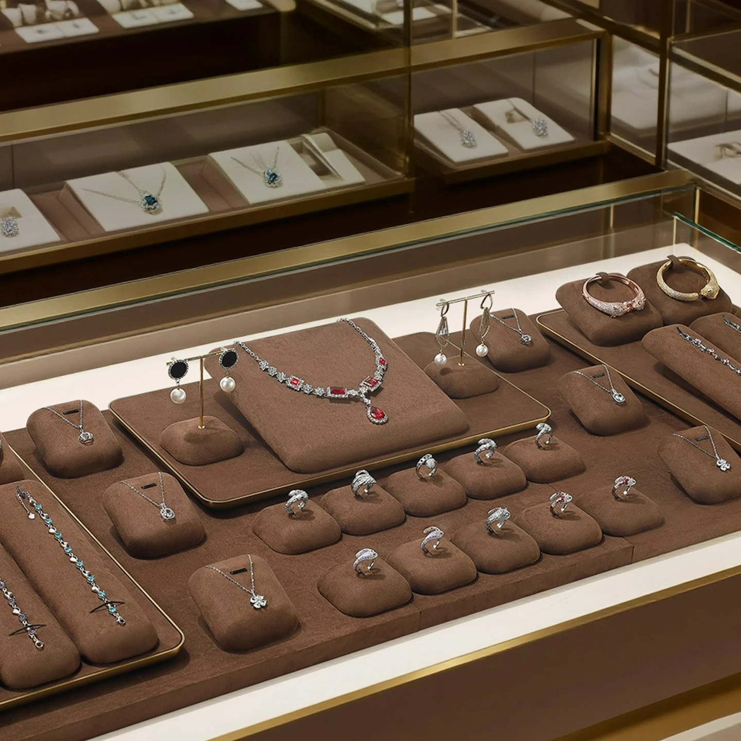 

Роскошные подставки для ювелирных изделий для колец, серег, ожерелий, высококачественный реквизит для витрины на столешнице