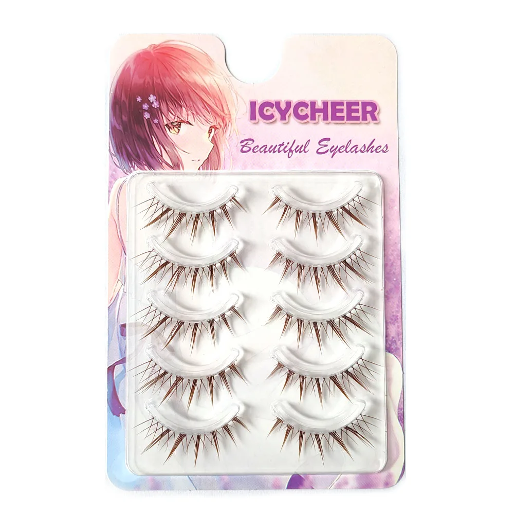 ICYCHEER Braune Farbe Falsche Wimpern Natürlich aussehende Wispy Längliche Wimpernverlängerung Katzenwimpern Wimpern Geflügeltes Ende