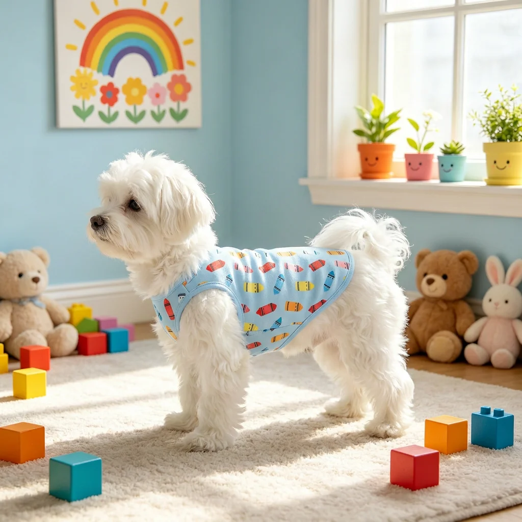 Chaleco perros y gatos pequeños medianos azul claro estampado crayones - imagen 2