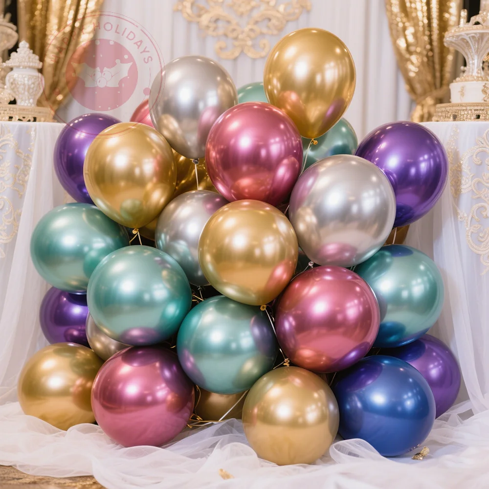 

60pcs 10inch Metal Green Gold Silver Purple Blue Small Balloons Valentine's Day Wedding Happy Birthday Decoration Chrome Balon