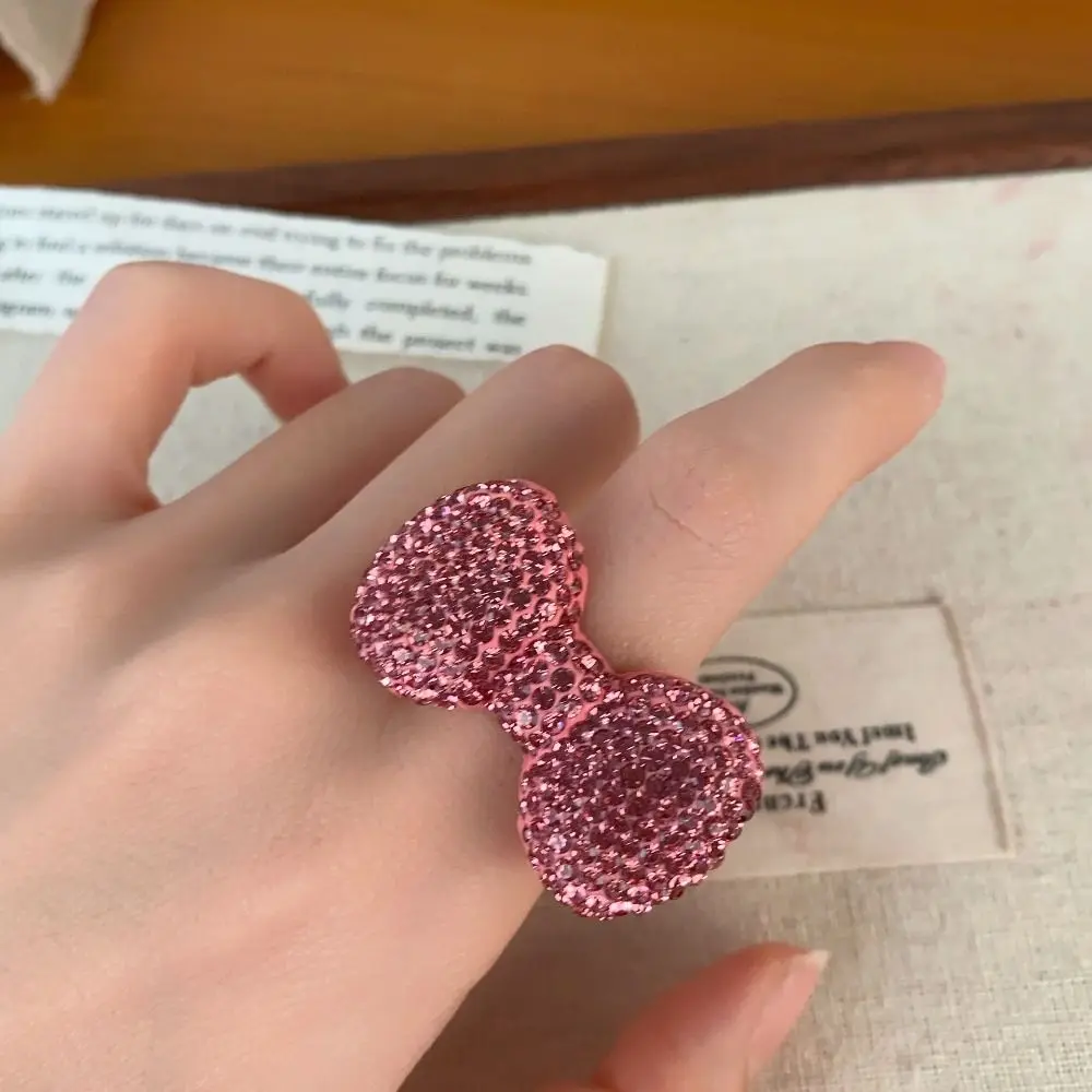 Fashion Adjustable Pink Bow Rings Sparkle Bow Sweet Shiny Women Finger Ring Opening Rings Bowknot Y2k Millennial Ring Cute Girl