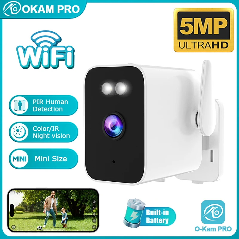 

OKAM PRO IP Security Camera HD 5MP WiFi CCTV 5200 Battery Colour Night Vision Outdoor Waterproof Smart Camera Two-way Intercom