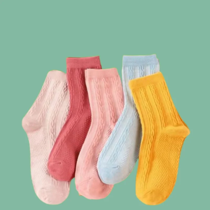 5/10 Pairs Three-dimensional Twisted Vertical Stripes Simple Japanese Fashion 2024 Women Socks Four Seasons Middle-tube Socks