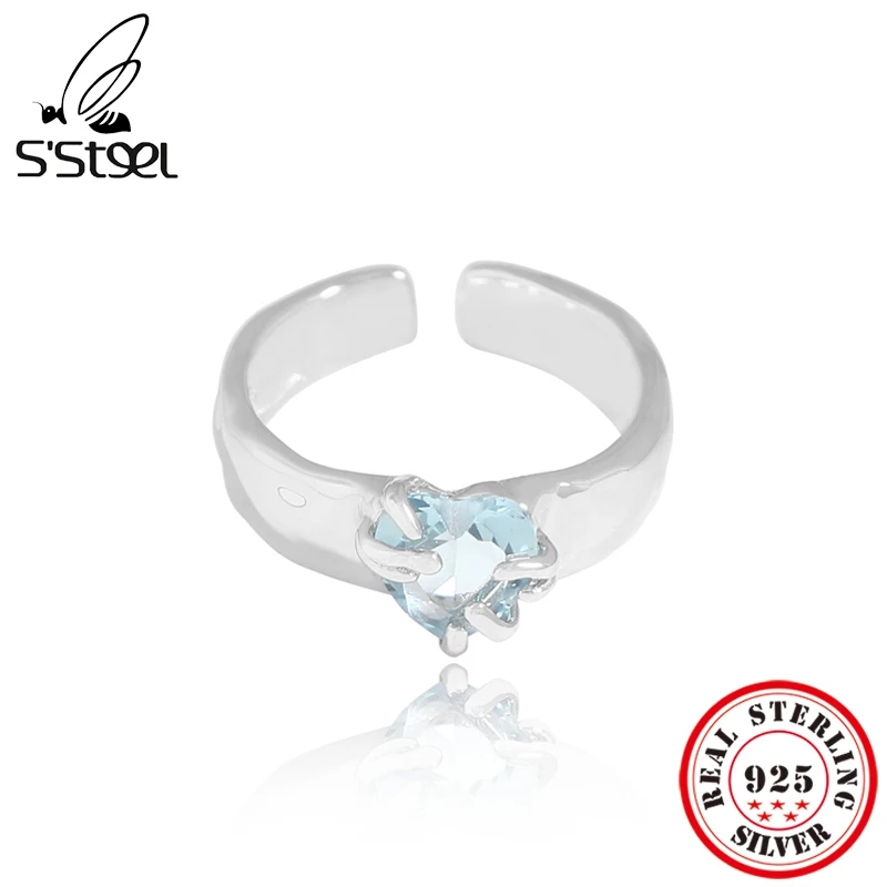 

S'STEEL Irregular Love Zircon Adjustable Ring 925 Sterling Silver Wedding Rings For Women Korean Fashion Luxury Designer Jewelry