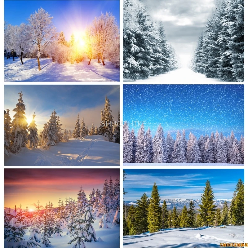 

Winter Natural Scenery Photography Background Forest Snow Landscape Travel Photo Backdrops Studio Props DJXJ-02