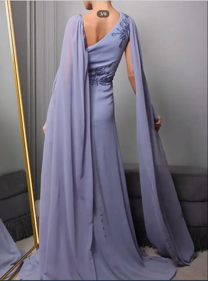 Suknia wieczorowa z asymetrycznym dekoltem, rękawami typu peleryna, zdobiona koralikami, syreni krój, sukienki bankietowe, ręcznie robione kwiaty, odzież formalna.