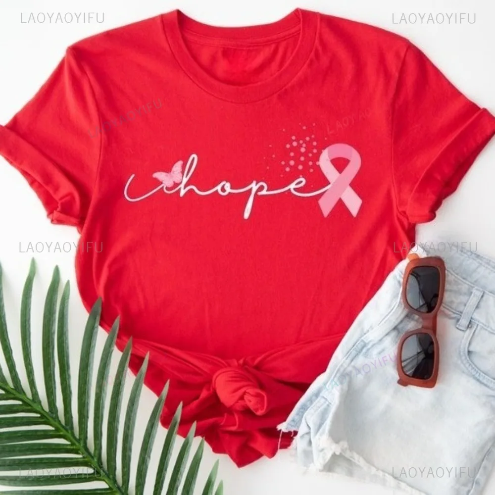 Hope Ribbon Cancer Awareness T Shirt Breast Cancer Warrior Women Tee Casual Loose Soft Member of Family T-shirt Comfort Tees