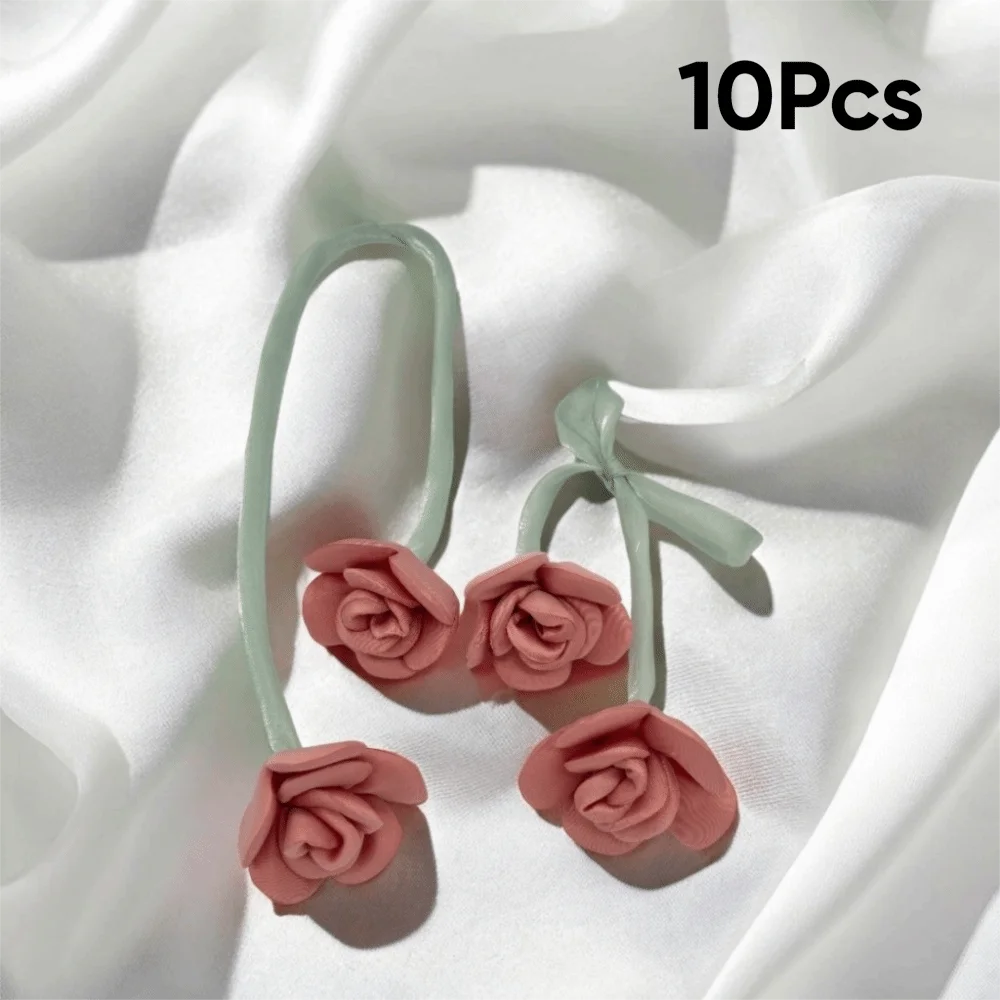 10Pcs Handmade Double Head Rose Flowers DIY Craft Crochet Decoration 3D Flower Patches Artificial Rose Bow Flowers