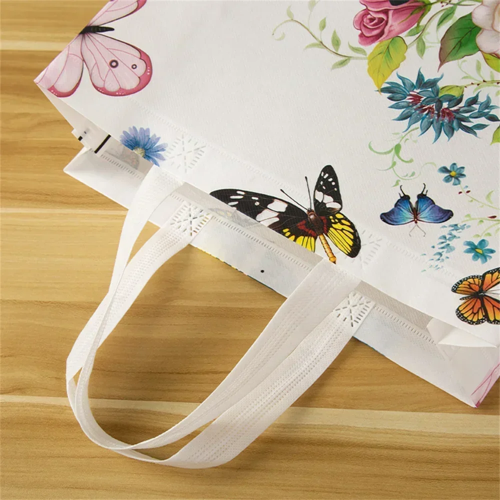 Bolsa de compras de tela no tejida con estampado de mariposas XXXXX, bolsa de mano reutilizable plegable, bolsa de almacenamiento impermeable, comestibles de viaje para mujer