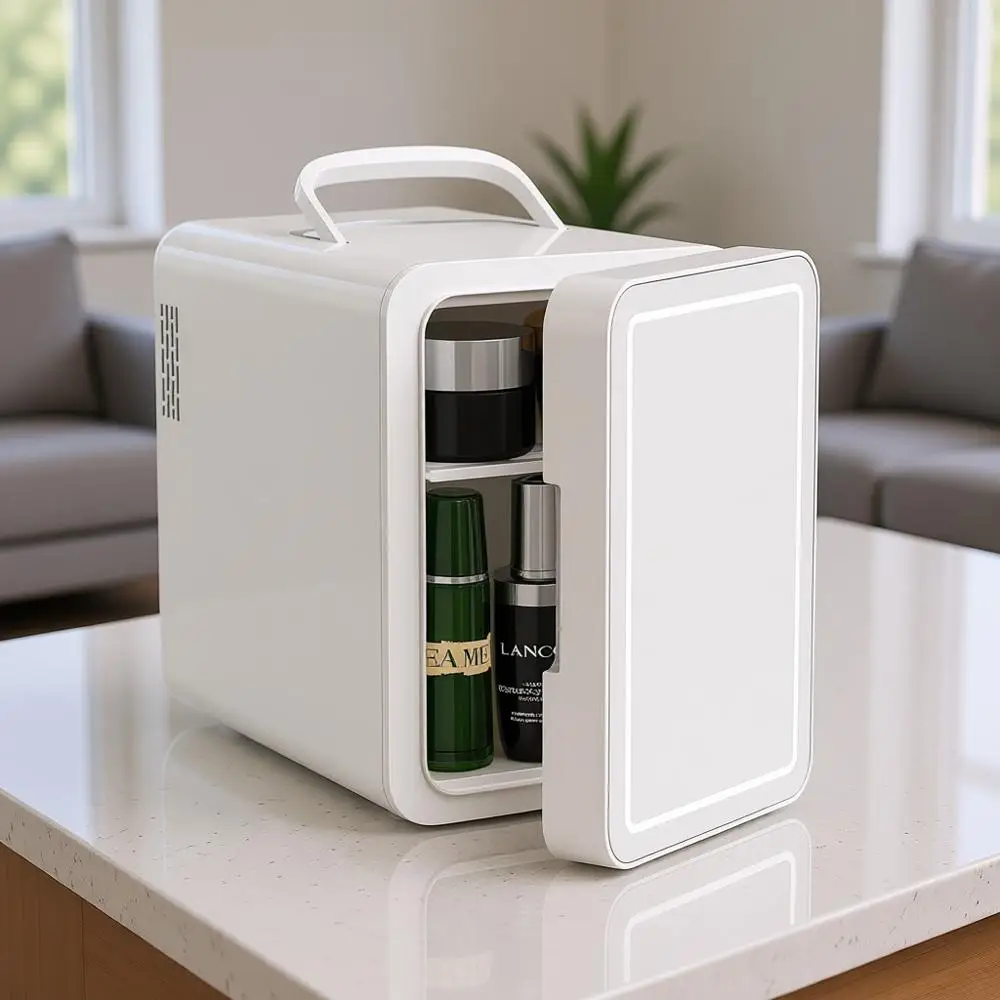 

Портативный термоэлектрический мини-холодильник для косметики и продуктов с LED-зеркалом, функцией охлаждения и подогрева