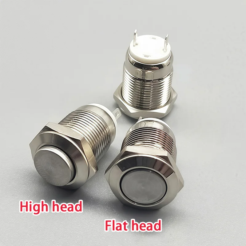 6 قطعة 12 مللي متر لحظة مفتاح بـزر دفع 12 فولت مقاوم للماء الطاقة الضغط على زر صغير مستدير الكروم الفولاذ المقاوم للصدأ المعادن 2pin N/O