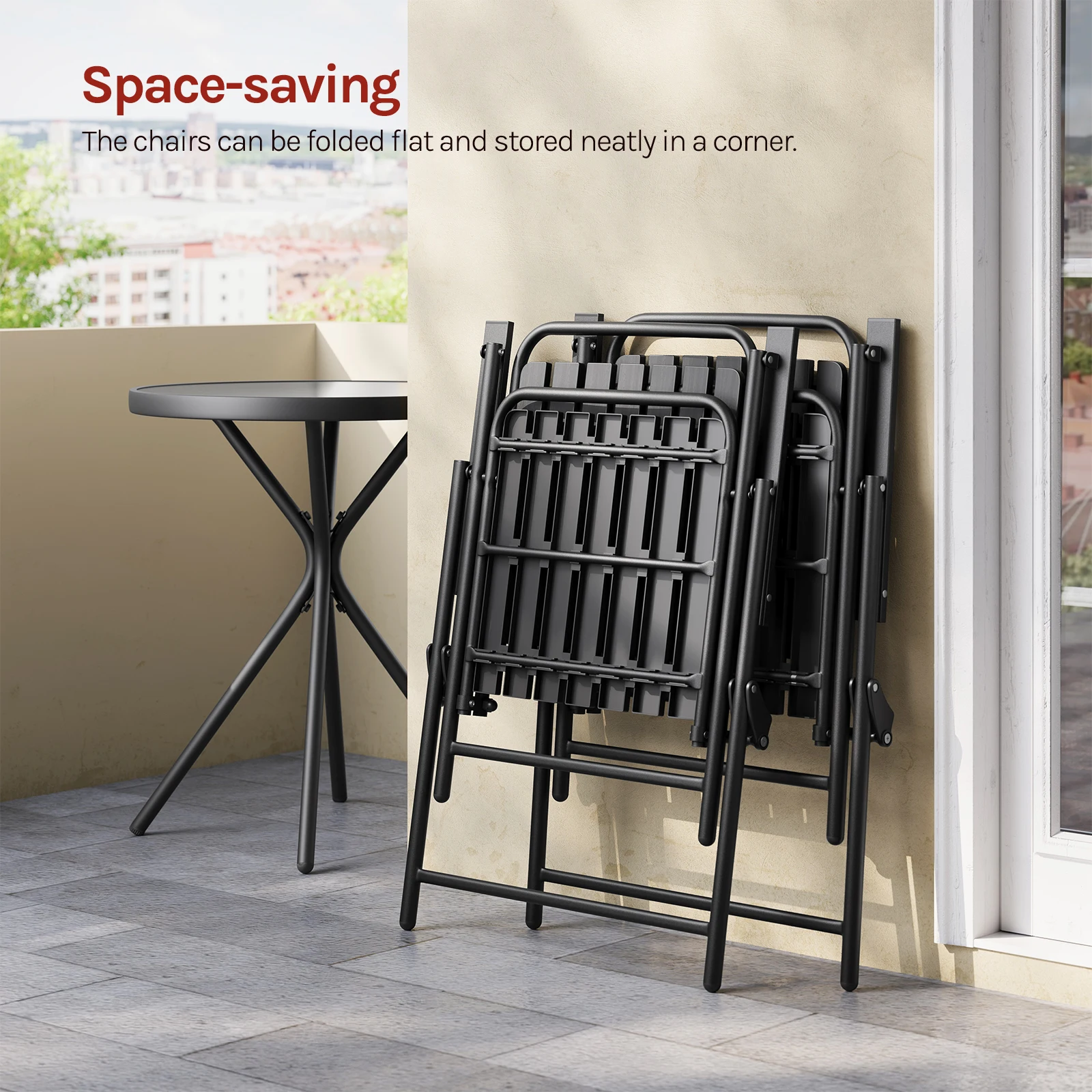 WOLTU Balkonmöbel-Set, runder Outdoor-Tisch mit 2 Klappstühlen, Metallrahmen, wetterfeste Outdoor-Sitzgelegenheit für Balkon, Terrasse, Garten. – Detail 8
